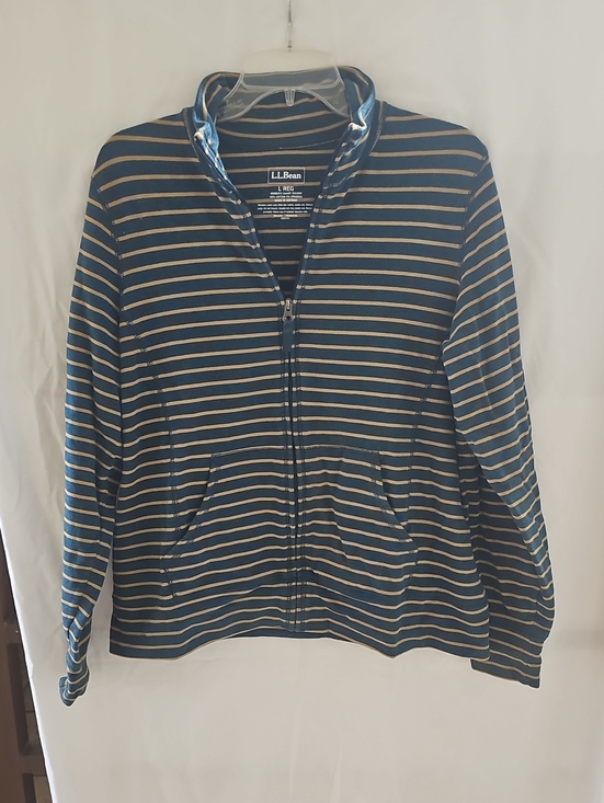 L.L. Bean Jackets & Blazers - L.L. Bean Navy and Tan Striped Zip Front Jacket